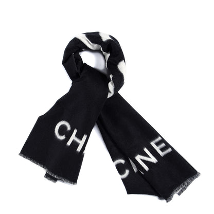 Chanel Cashmere CC Fringe Stole Black White 1 of 5