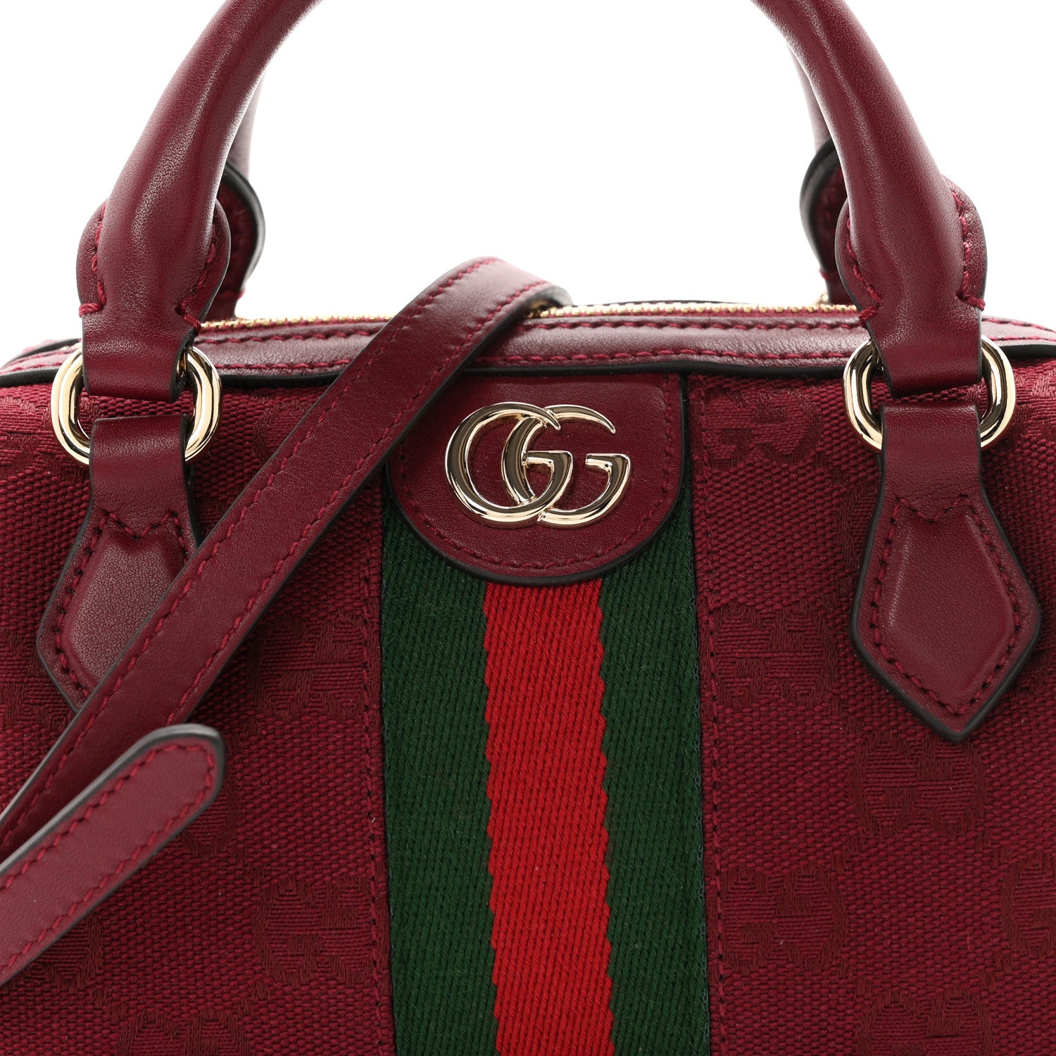 Gucci GG Supreme Monogram Textured Dollar Calfskin Web Super Mini Ophidia Top Handle Bowler Bag Rosso Ancora 8 of 10