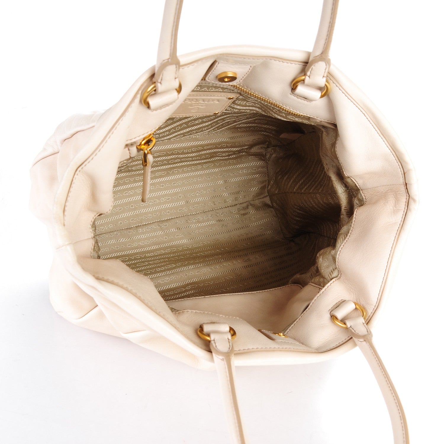 Prada Soft Calf Pleated Shopping Tote Talco 9 of 12
