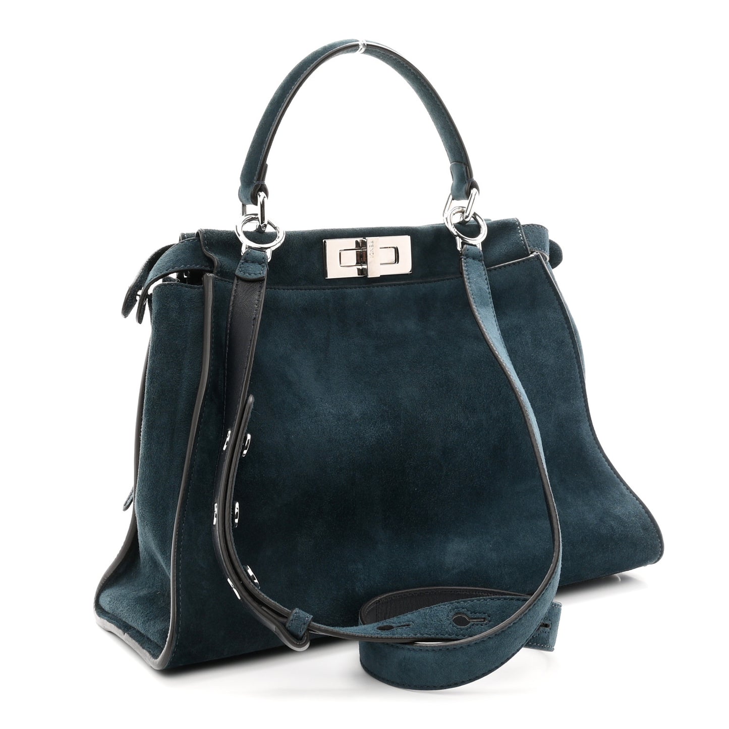 Chamois Karung Shiny Nappa Medium 3 Pocket Peekaboo Iconic Satchel Cobalto Petrolio
