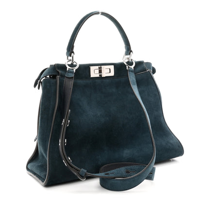 Fendi Chamois Karung Shiny Nappa Medium 3 Pocket Peekaboo Iconic Satchel Cobalto Petrolio 3 of 10