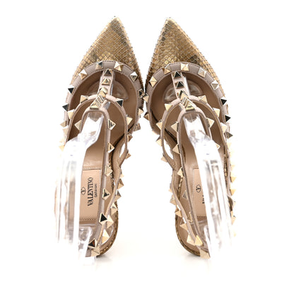 Valentino Garavani Metallic Elaphe Rockstud Ankle Strap 100mm Pumps 35 Gold Poudre 2 of 9