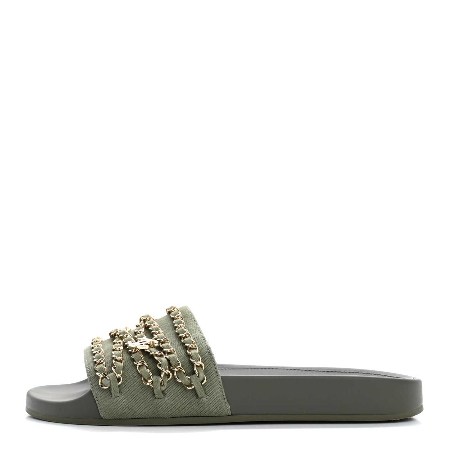 Canvas Chain Flat Sandals 40 Khaki