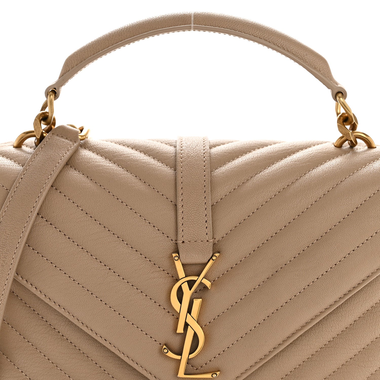 Saint Laurent Sheepskin Matelasse Chevron Monogram Medium College Bag Dark Beige 8 of 14