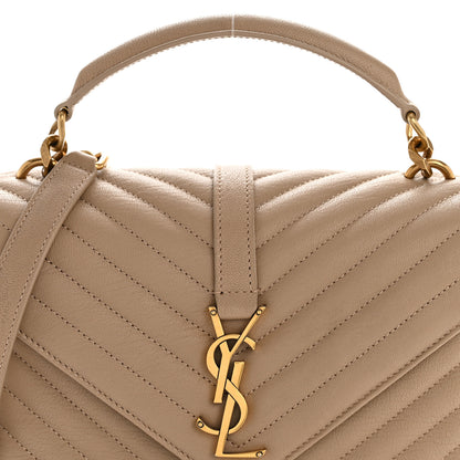Saint Laurent Sheepskin Matelasse Chevron Monogram Medium College Bag Dark Beige 8 of 14