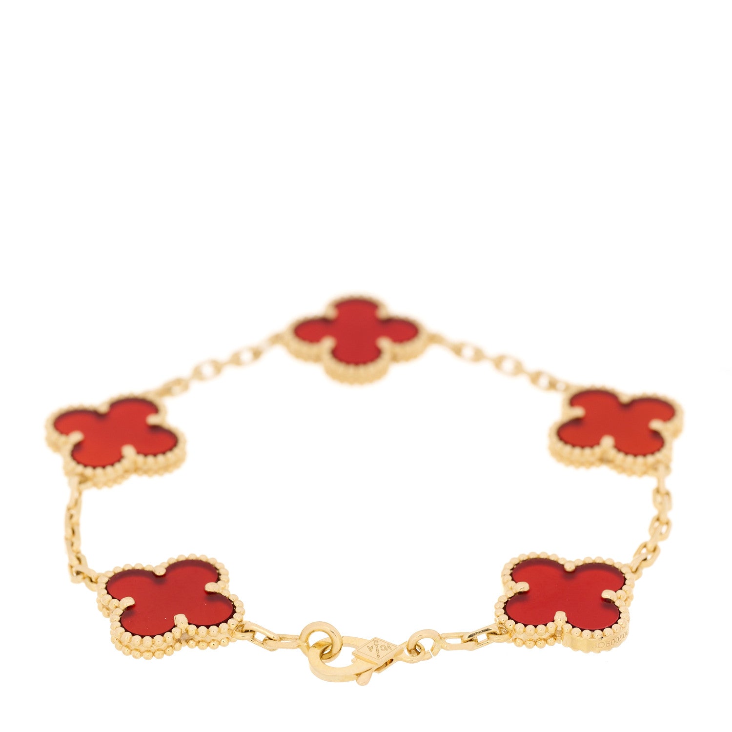 Van Cleef & Arpels 18K Yellow Gold Carnelian 5 Motifs Vintage Alhambra Bracelet 3 of 7