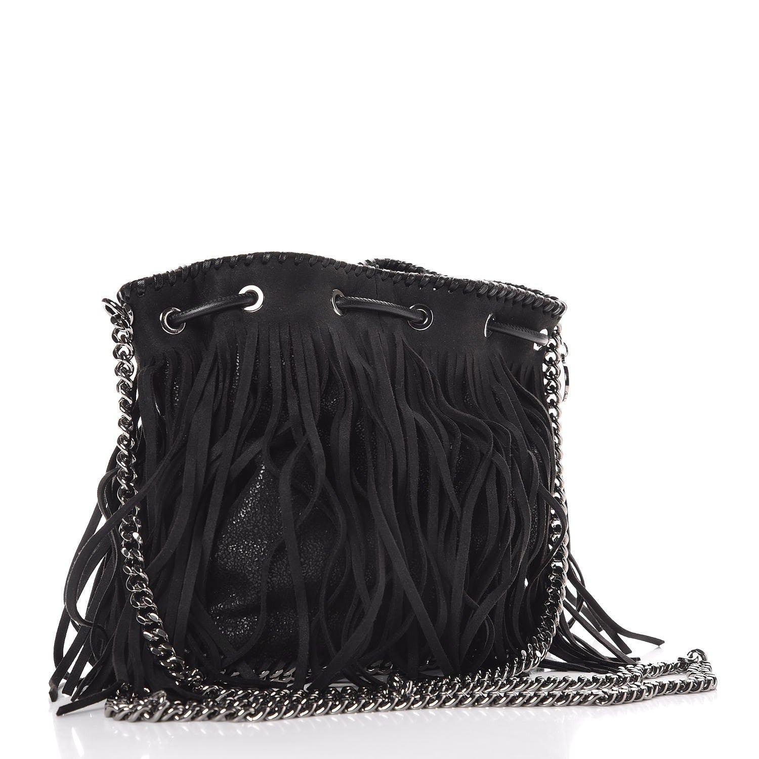 Stella McCartney Shaggy Deer Fringe Falabella Bucket Bag Black 3 of 7