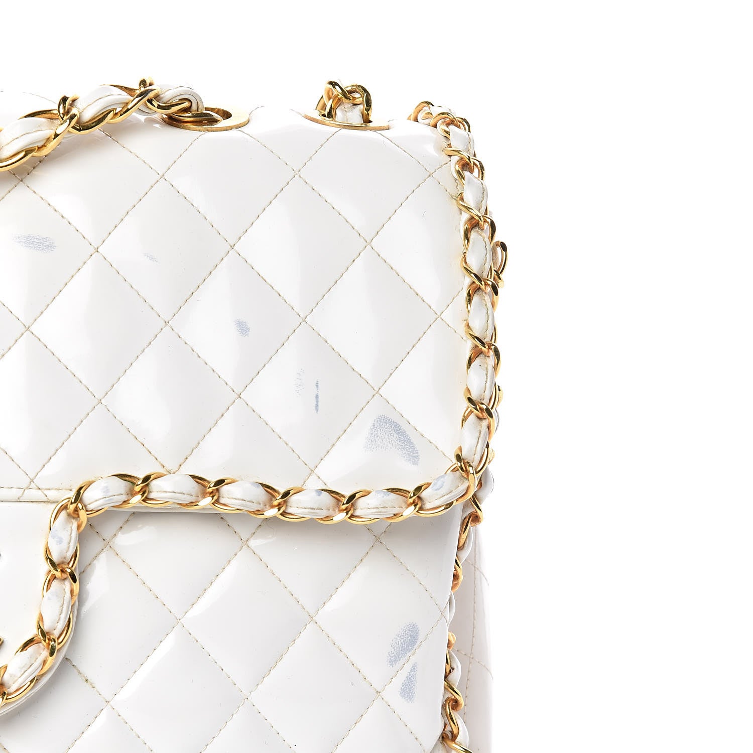 Chanel Patent Quilted Jumbo XL Chain Around Flap White 13 of 20