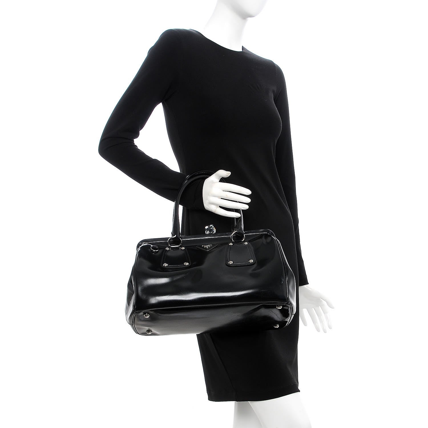 Prada Spazzolato Crystal Frame Bag Black 2 of 14