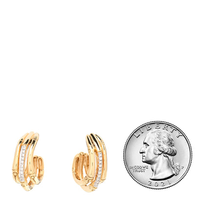John Hardy 18K Yellow Gold Diamond Bamboo J Hoop Earrings 2 of 4