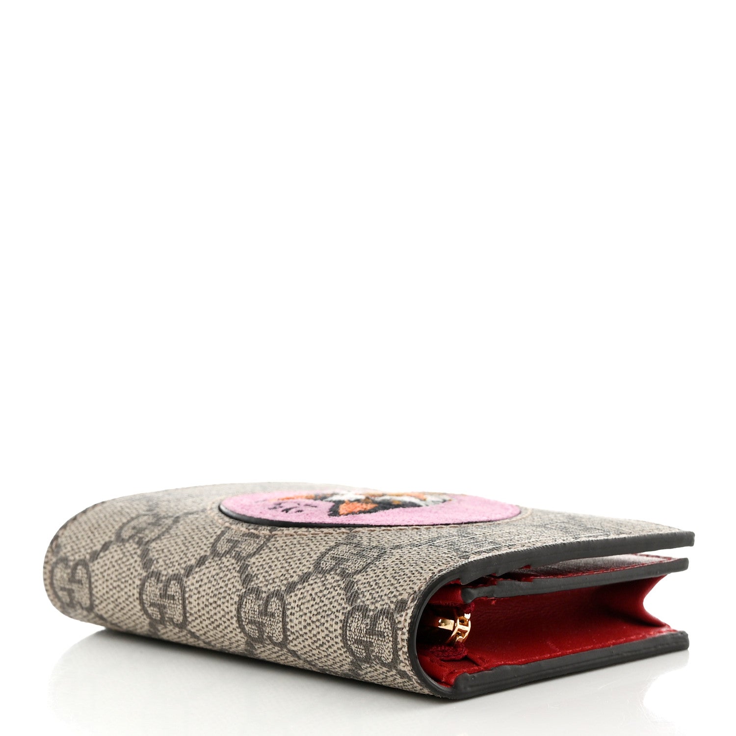 Gucci GG Supreme Monogram Bosco Patch Card Case Wallet Beige Malva Hibiscus Red 4 of 9