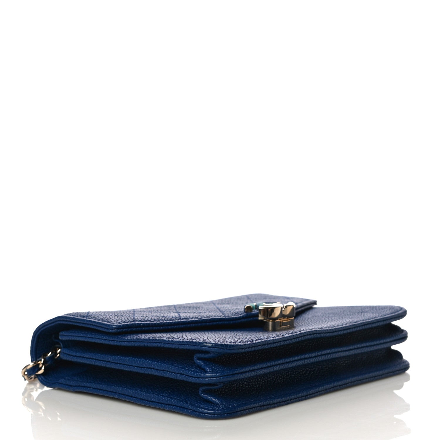 Chanel Grained Calfskin Quilted Cuba Square Wallet On Chain WOC Blue 3 of 14