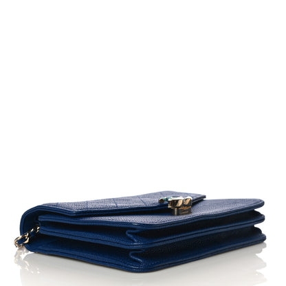 Chanel Grained Calfskin Quilted Cuba Square Wallet On Chain WOC Blue 3 of 14