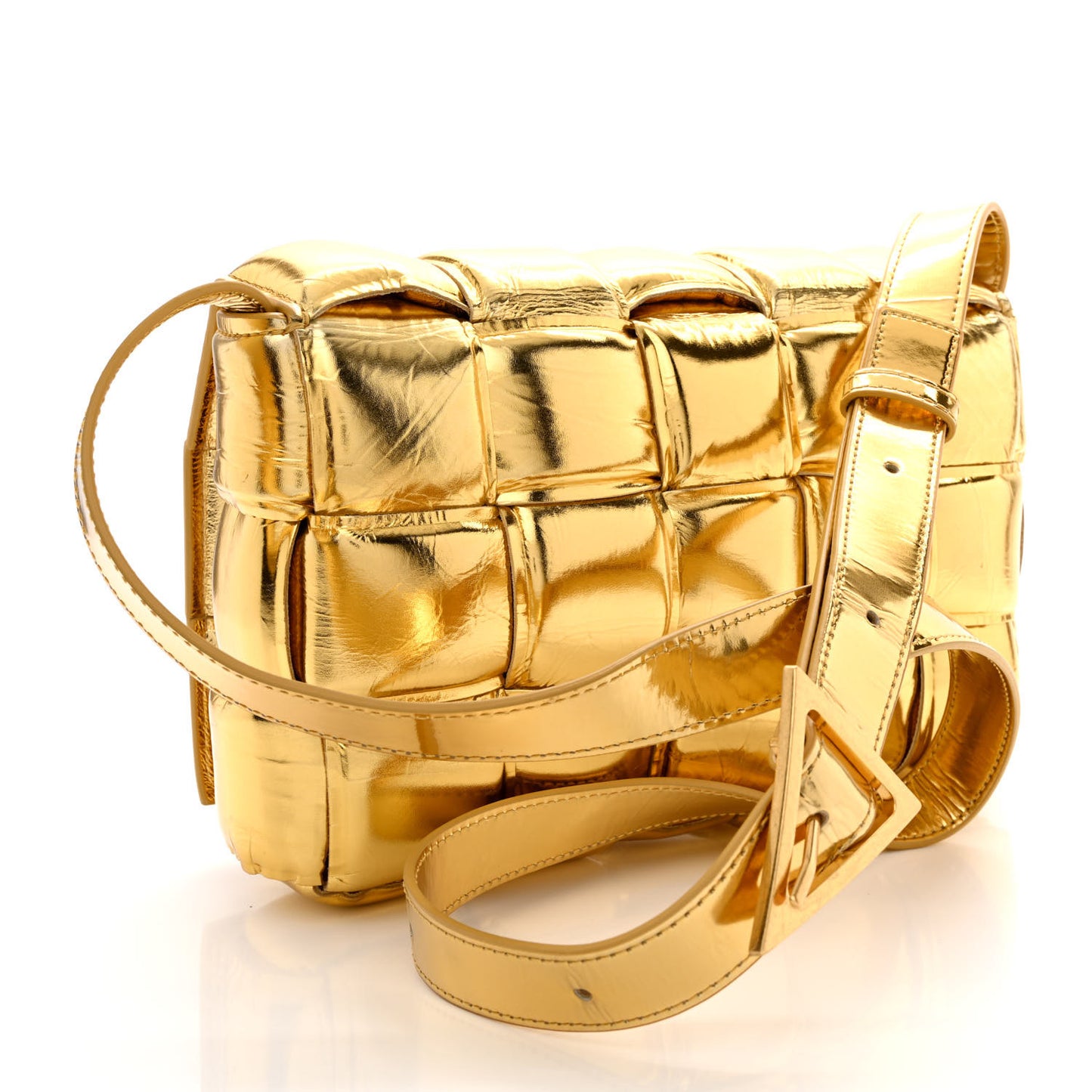 Mirror Lambskin Maxi Intreccio Padded Cassette Crossbody Bag Gold