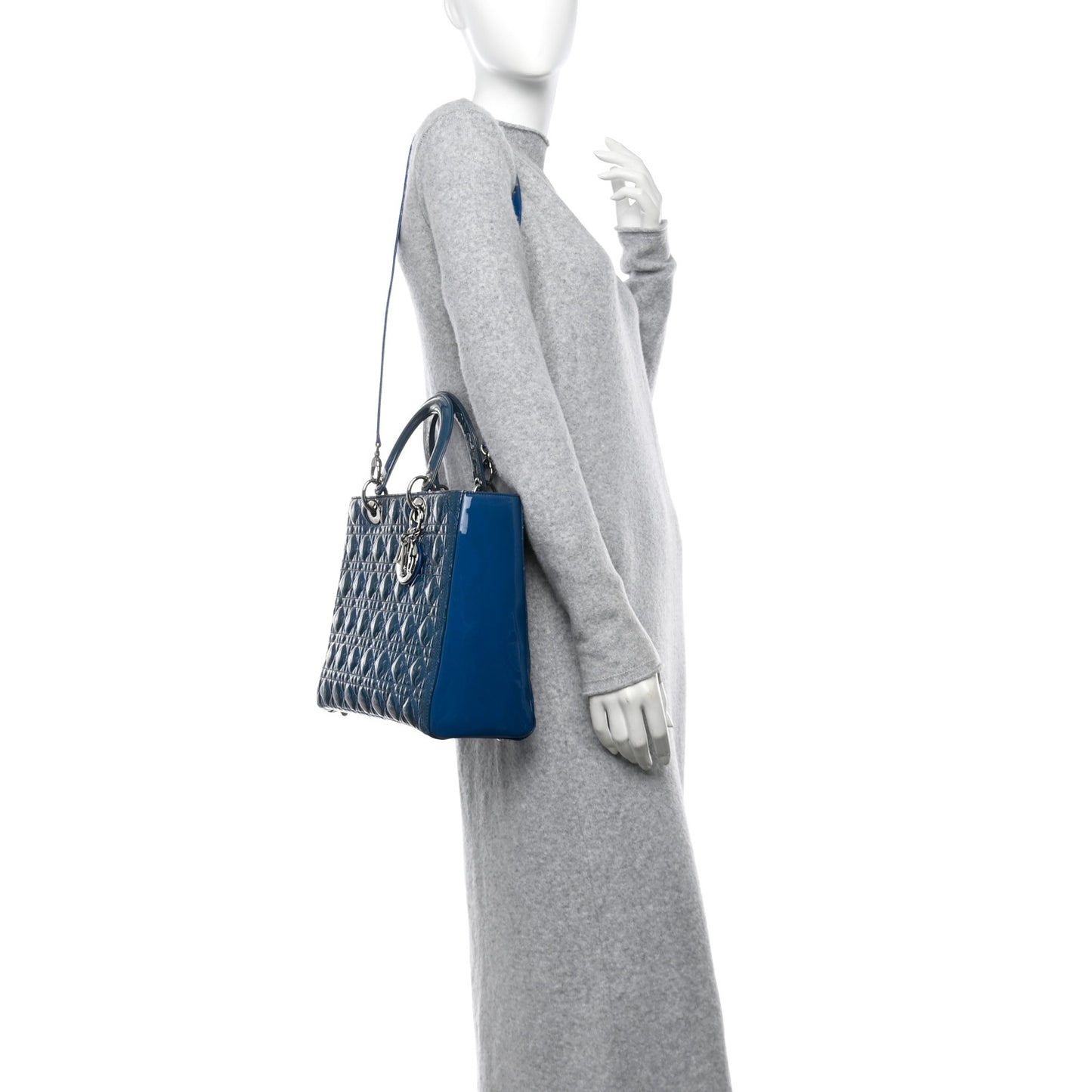 Patent Cannage Large Lady Dior Blue