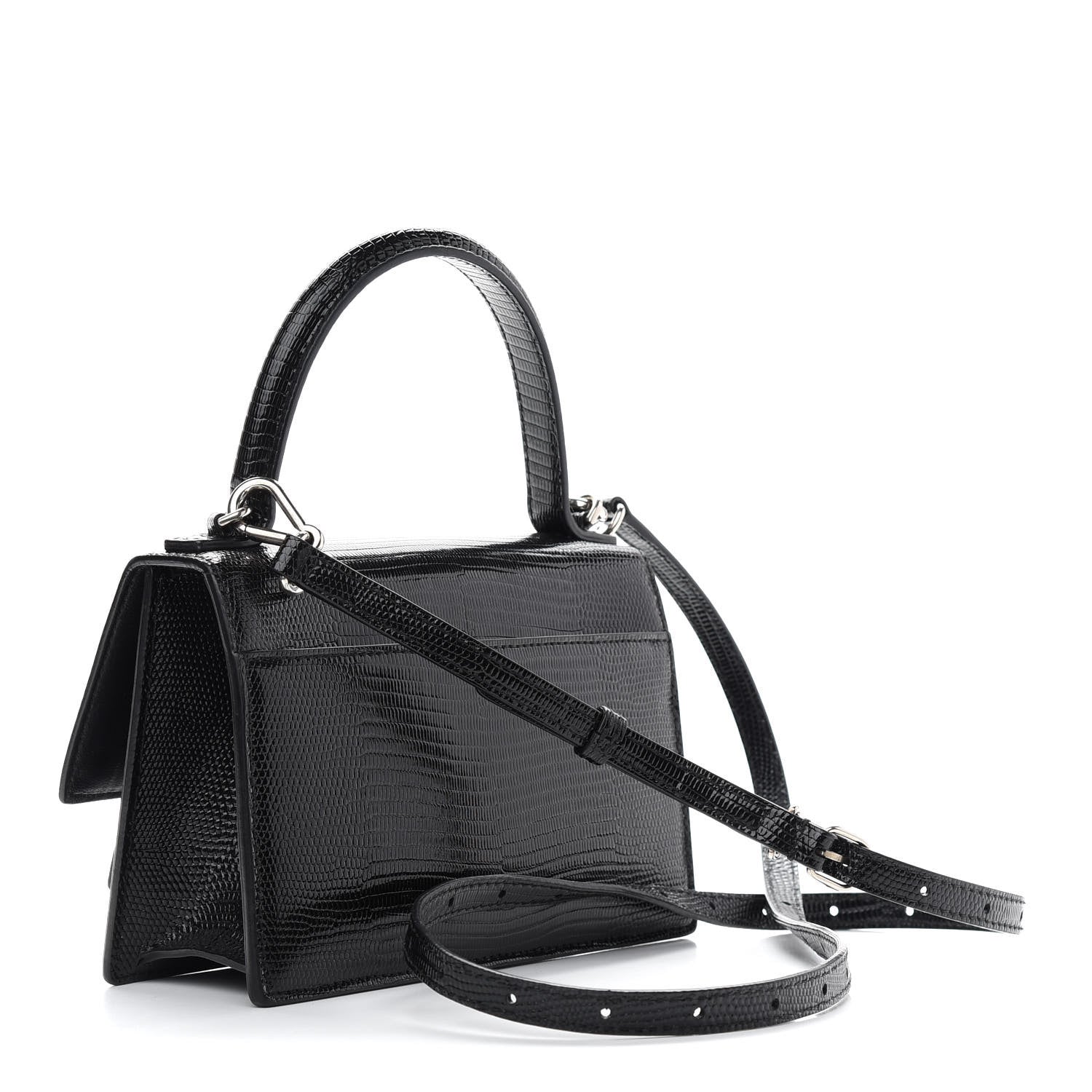 Balenciaga Patent Calfskin Lizard Embossed XS Sharp Top Handle Bag Black 3 of 10