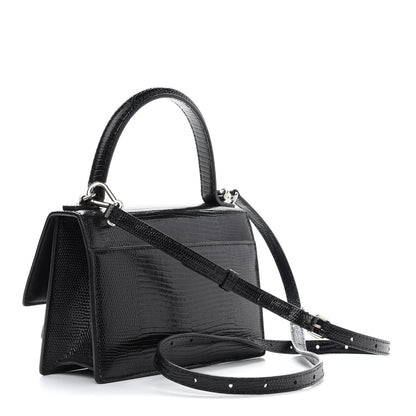 Balenciaga Patent Calfskin Lizard Embossed XS Sharp Top Handle Bag Black 3 of 10