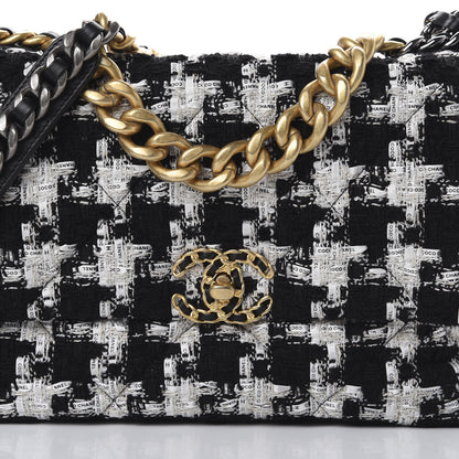 Chanel Tweed Quilted Large 19 Flap Black Ecru White 8 of 9
