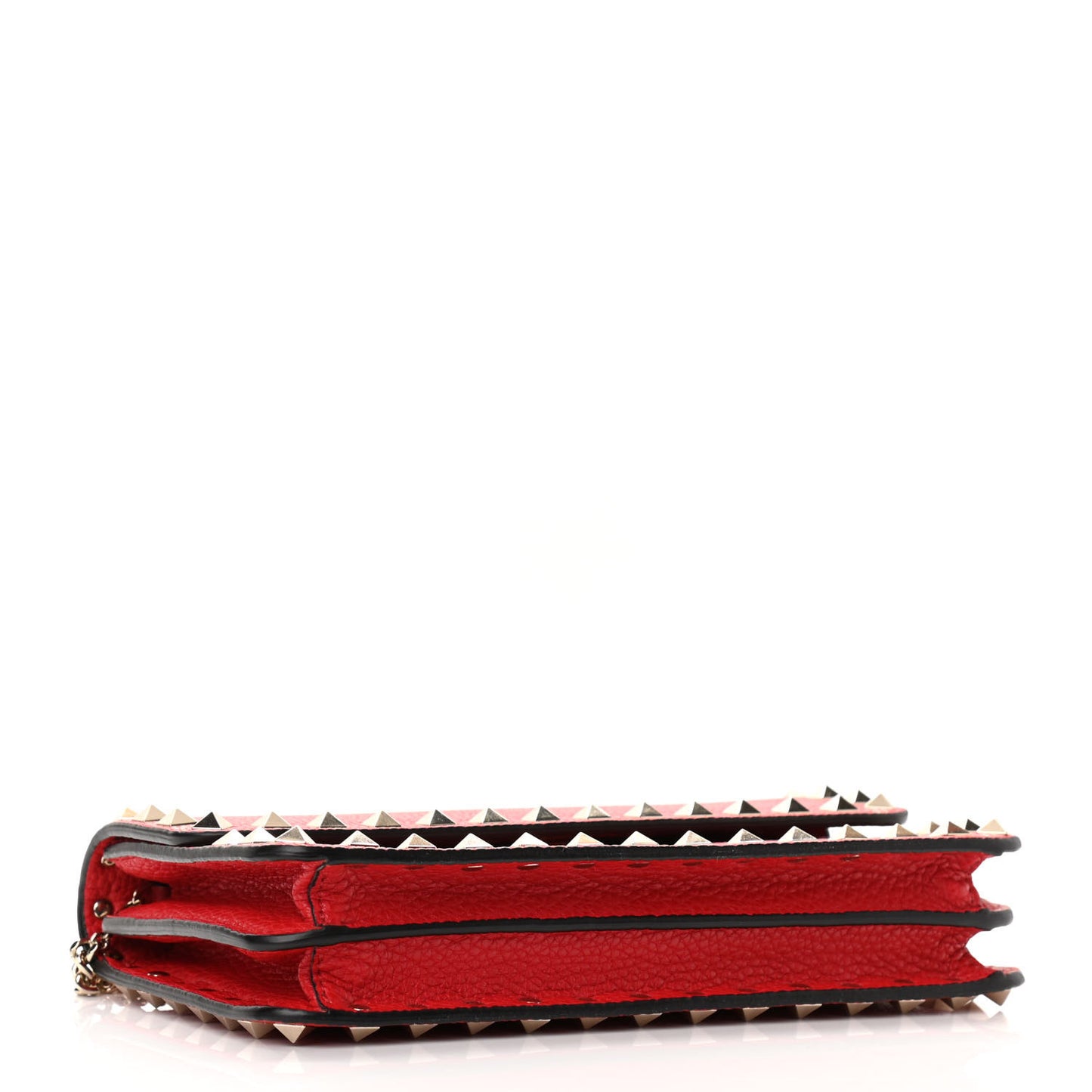 Pebbled Calfskin Rockstud Flap Wallet On Chain Rouge Pur
