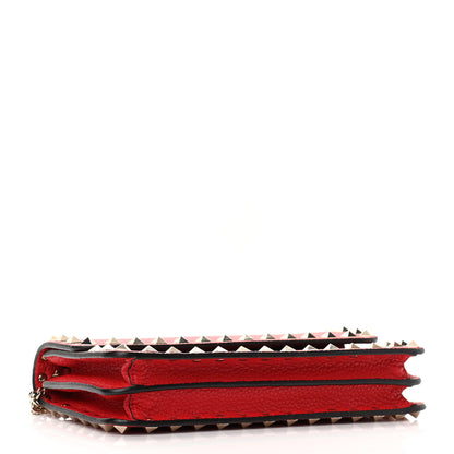 Valentino Garavani Pebbled Calfskin Rockstud Flap Wallet On Chain Rouge Pur 4 of 9