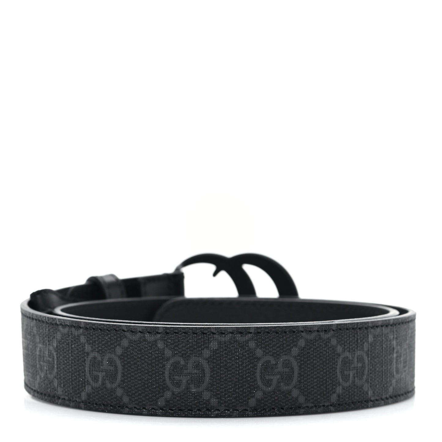 GG Supreme Monogram Plutone Calfskin Enamel Monochrome Double G 30mm Belt 75 30 Black Opaco Black