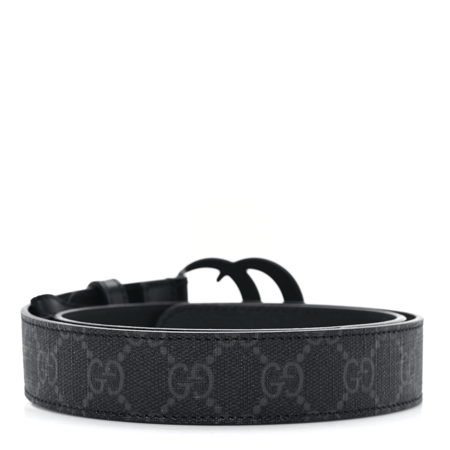 Gucci GG Supreme Monogram Plutone Calfskin Enamel Monochrome Double G 30mm Belt 75 30 Black Opaco Black 2 of 5