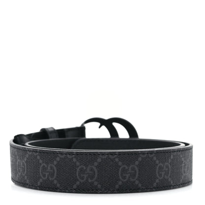 Gucci GG Supreme Monogram Plutone Calfskin Enamel Monochrome Double G 30mm Belt 75 30 Black Opaco Black 2 of 5