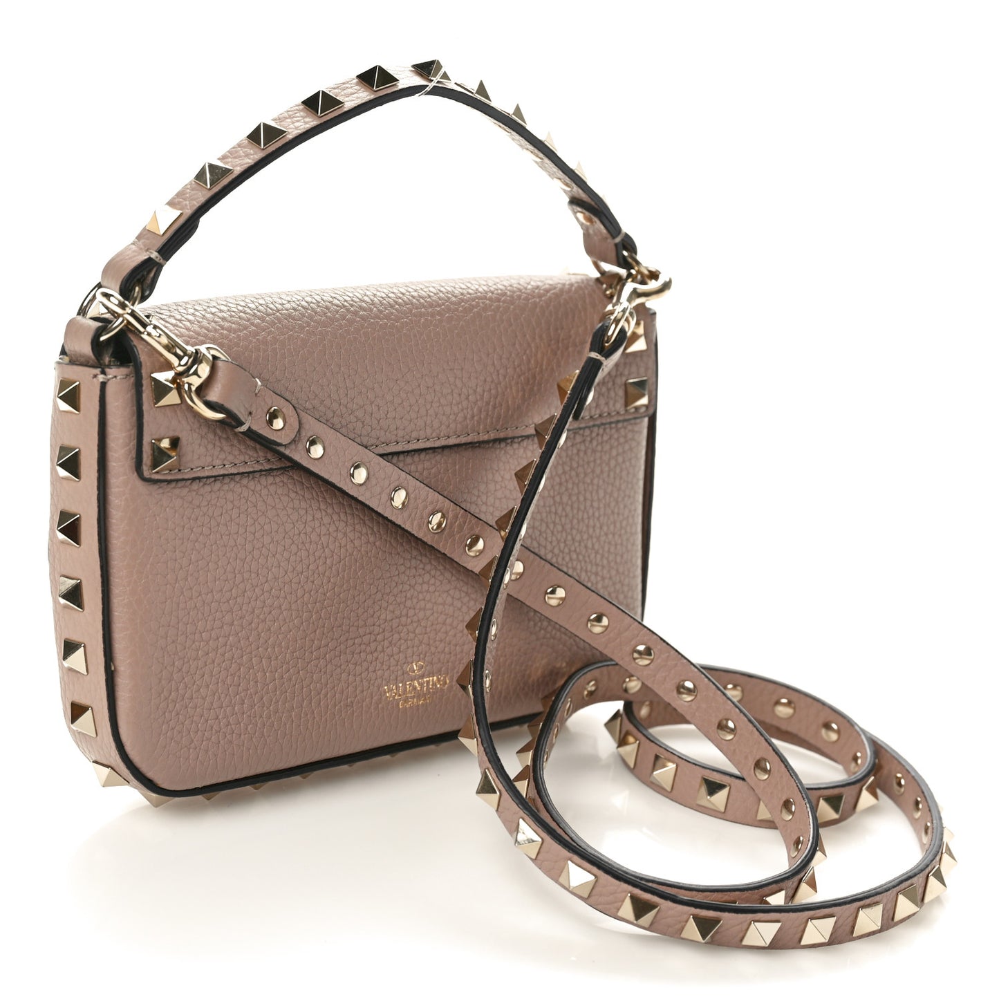 Grainy Calfskin Rockstud Crossbody Pouch Poudre