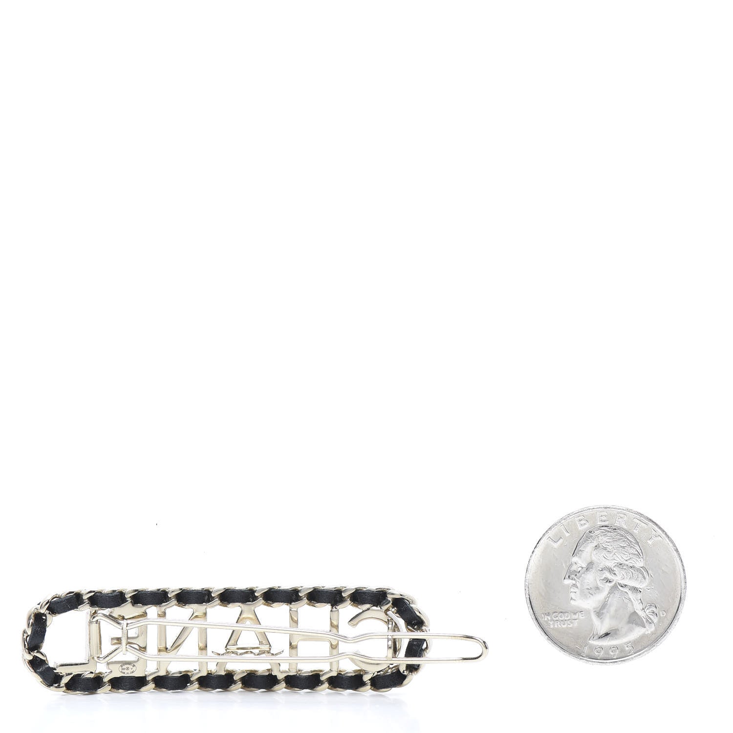 Chanel Metal Lambskin Vintage Allure Logo Hair Clip Black Gold 2 of 4