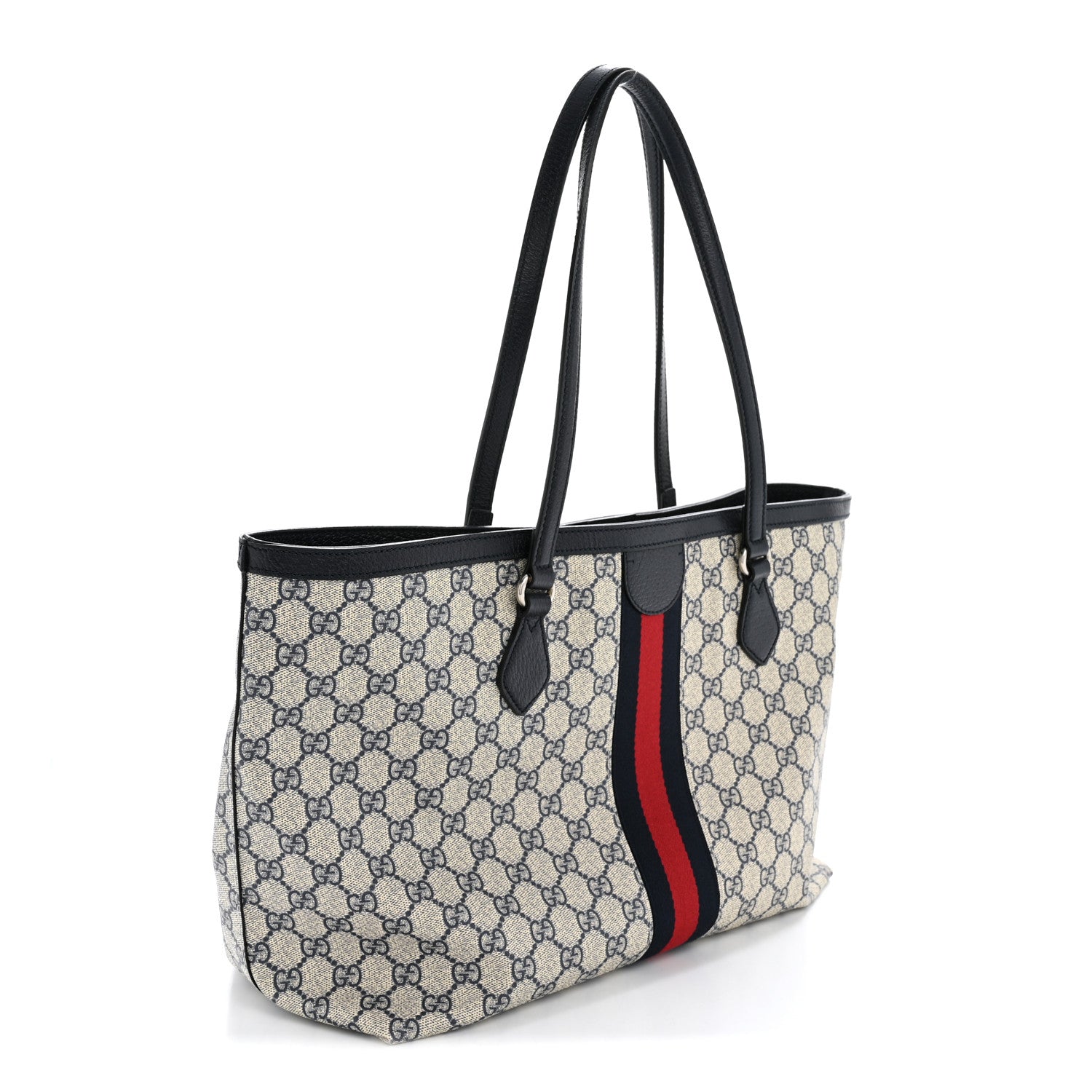 Gucci GG Supreme Monogram Textured Calfskin Web Medium Ophidia Shopping Tote Beige Blue 3 of 13