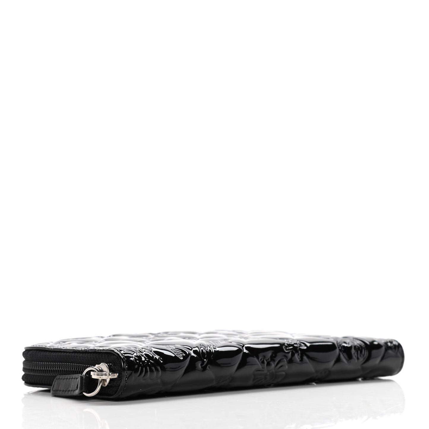 Patent Calfskin Lucky Symbols Zip Around Wallet Black