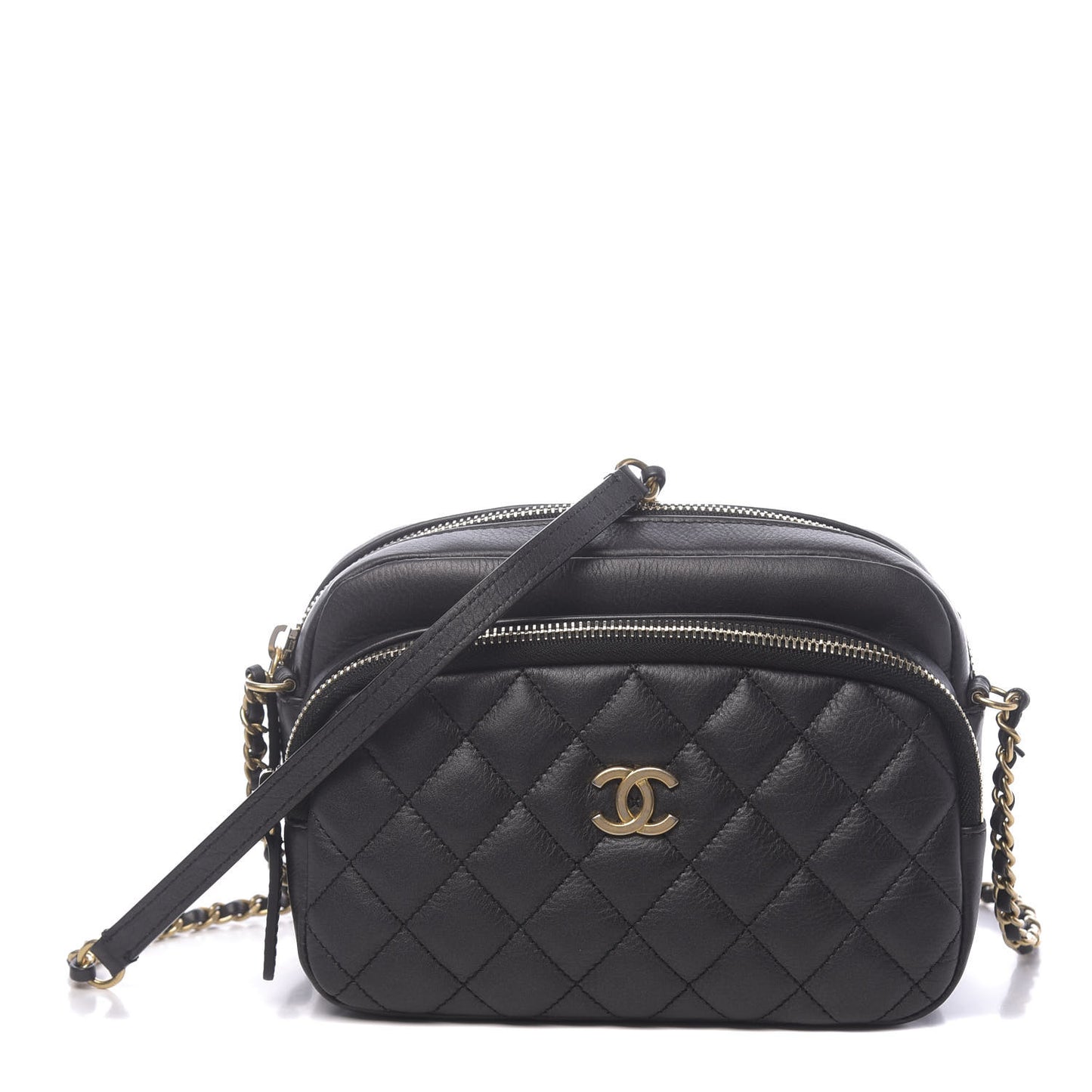 Calfskin Quilted Day Trips Camera Case Black