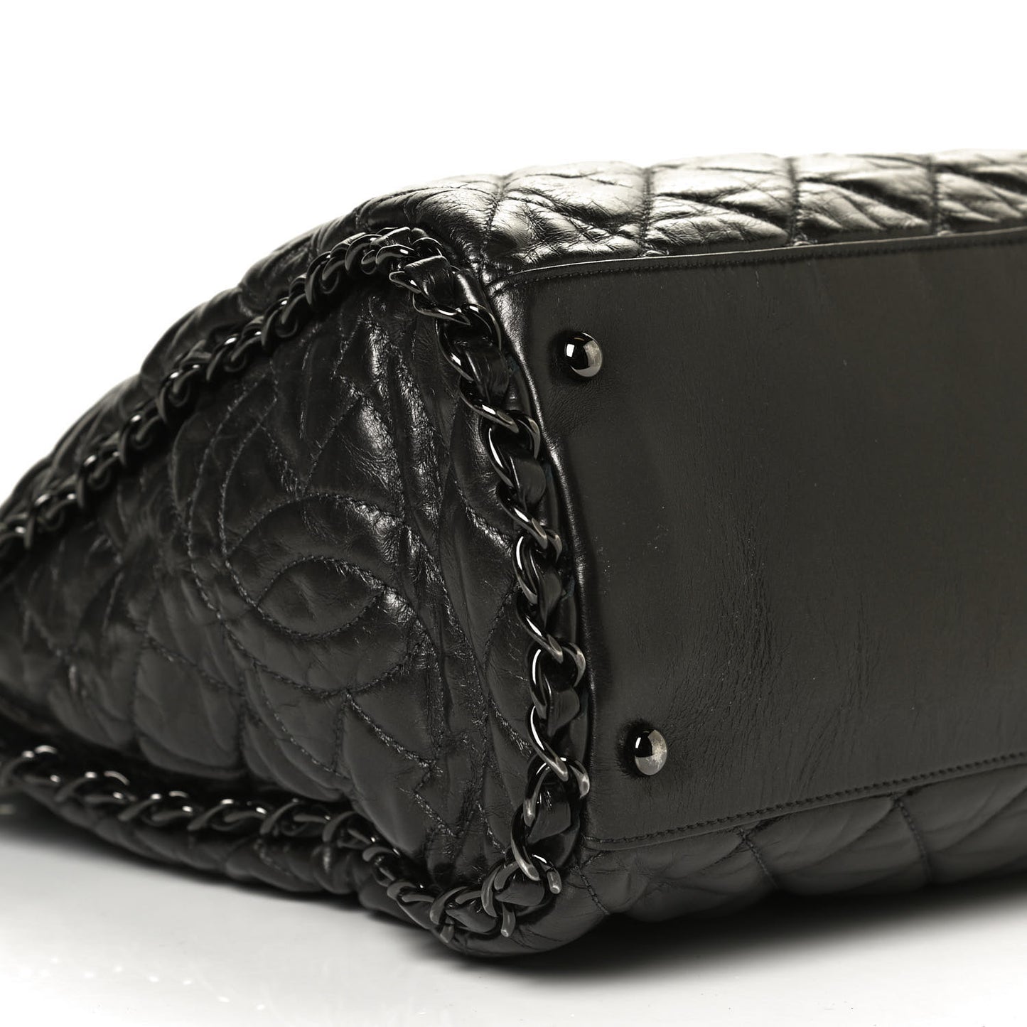 Metallic Calfskin Quilted Large Chain Me Hobo Dark Grey