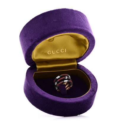 Gucci 18K Yellow Gold Black Diamond Topaz Sapphire Diamond Ouroboros Snake Three-Row Ring 53 6.25 6 of 6