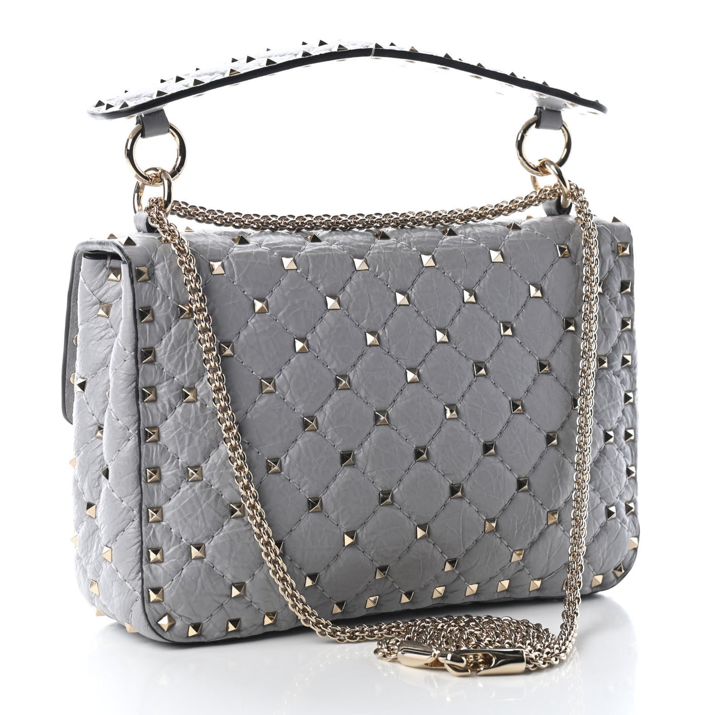 Craquele Nappa Medium Rockstud Spike Shoulder Bag Pastel Grey