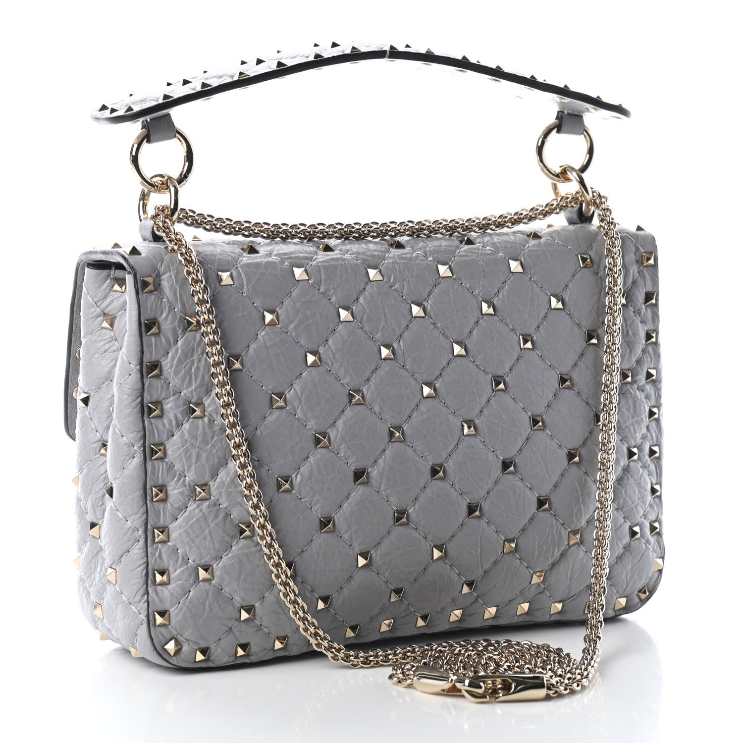 Valentino Garavani Craquele Nappa Medium Rockstud Spike Shoulder Bag Pastel Grey 3 of 9