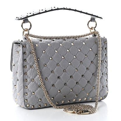 Valentino Garavani Craquele Nappa Medium Rockstud Spike Shoulder Bag Pastel Grey 3 of 9
