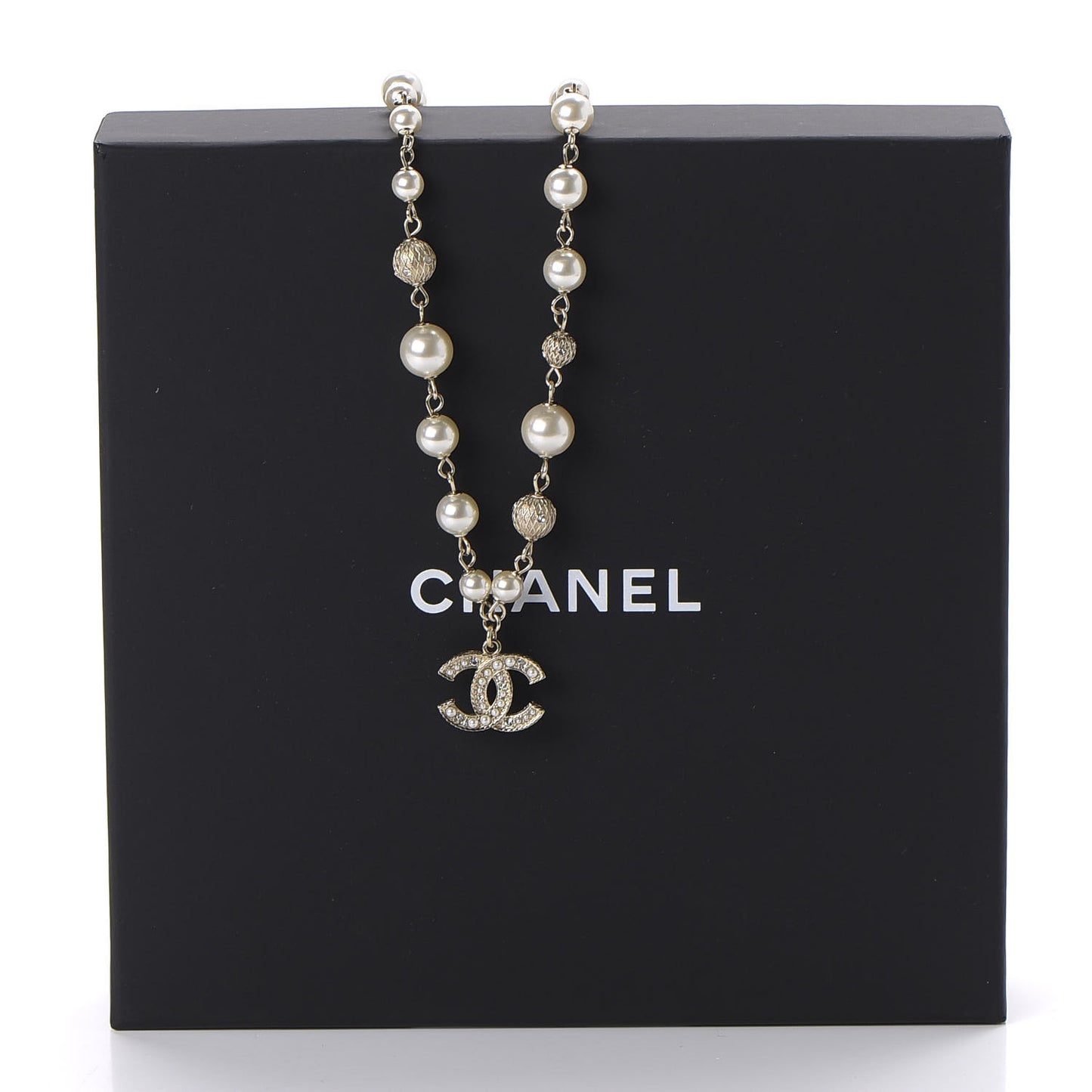 Strass Crystal Pearl Beaded CC Short Necklace Gold