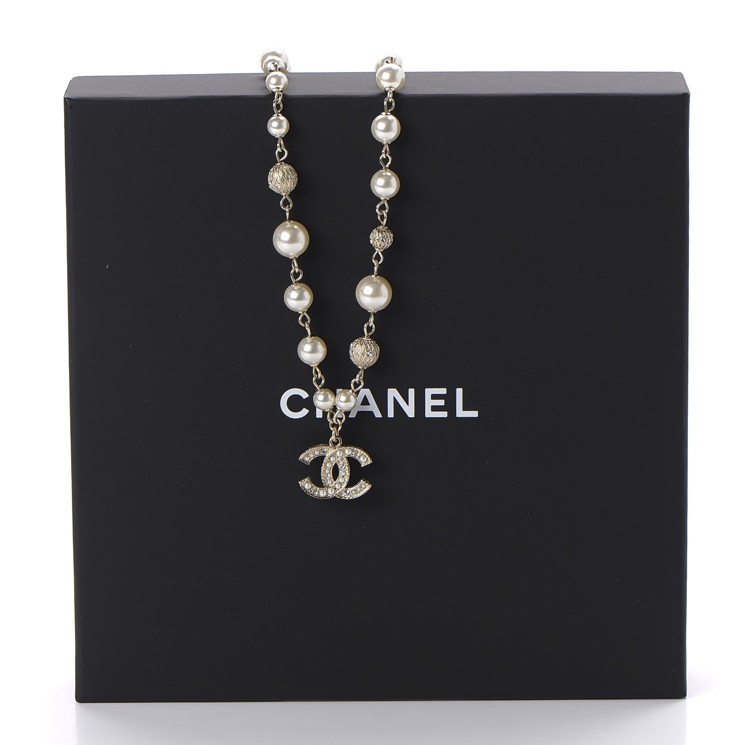 Chanel Strass Crystal Pearl Beaded CC Short Necklace Gold 7 of 7
