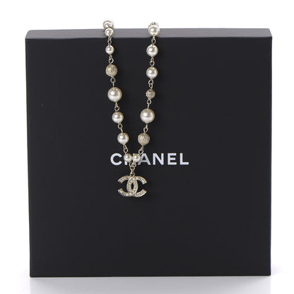 Chanel Strass Crystal Pearl Beaded CC Short Necklace Gold 7 of 7
