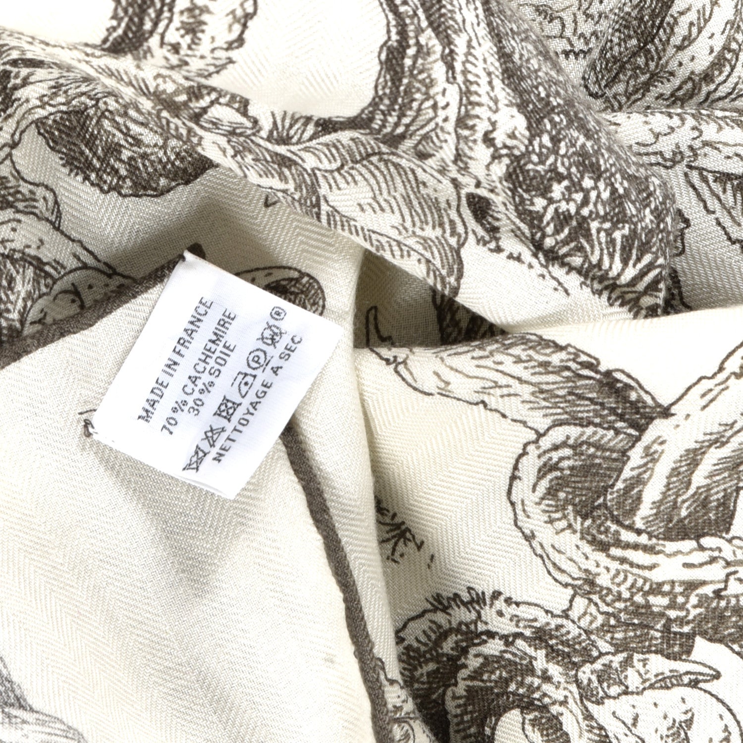 Hermes Cashmere Silk Les Cabanes Shawl 140 White Sepia 6 of 7