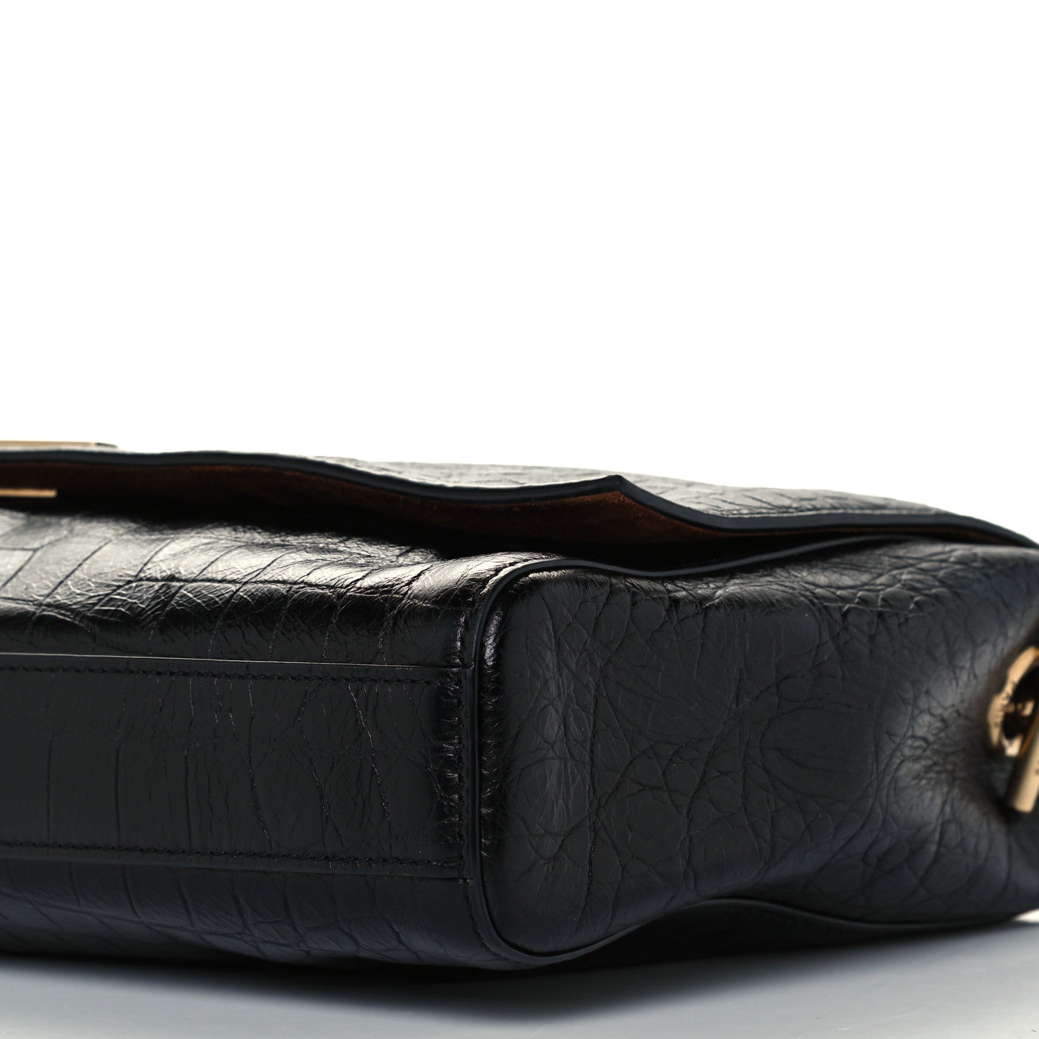 Saint Laurent Calfskin Crocodile Embossed Suede Medium Reversible Monogram Kate Satchel Military Taupe 15 of 17