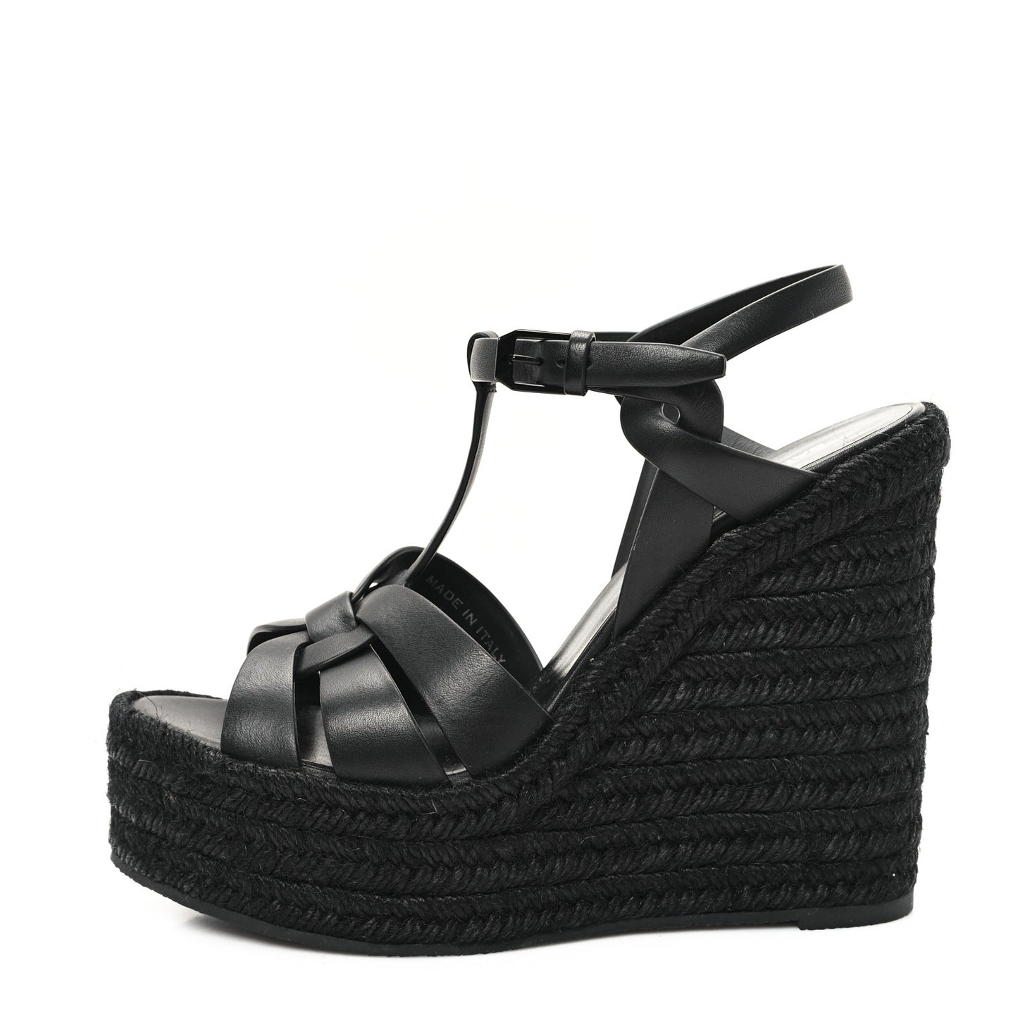 Calfskin Tribute 95 Platform Espadrille Wedge Sandals 38.5 Black
