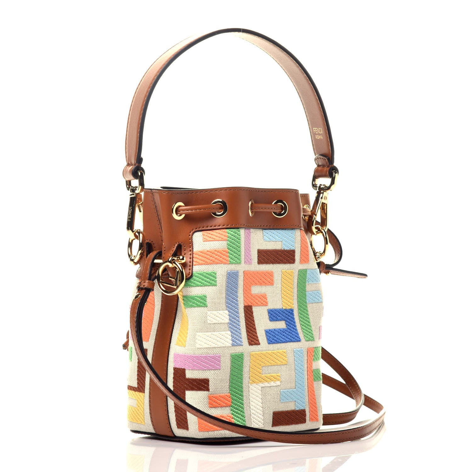 Fendi Kuban Canvas Vitello King F is Fendi FF Embroidered Mini Mon Tresor Bucket Bag Multicolor Cuoio 4 of 10