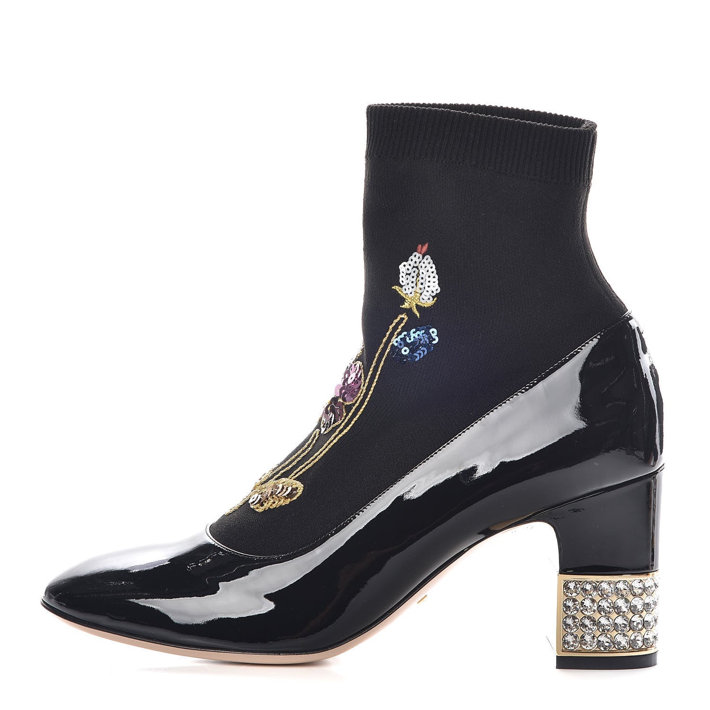 Patent Calfskin Candy Sock Ankle Boots 38 Black