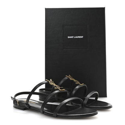 Saint Laurent Calfskin Cassandra Monogram Sandals 39 Black 9 of 9