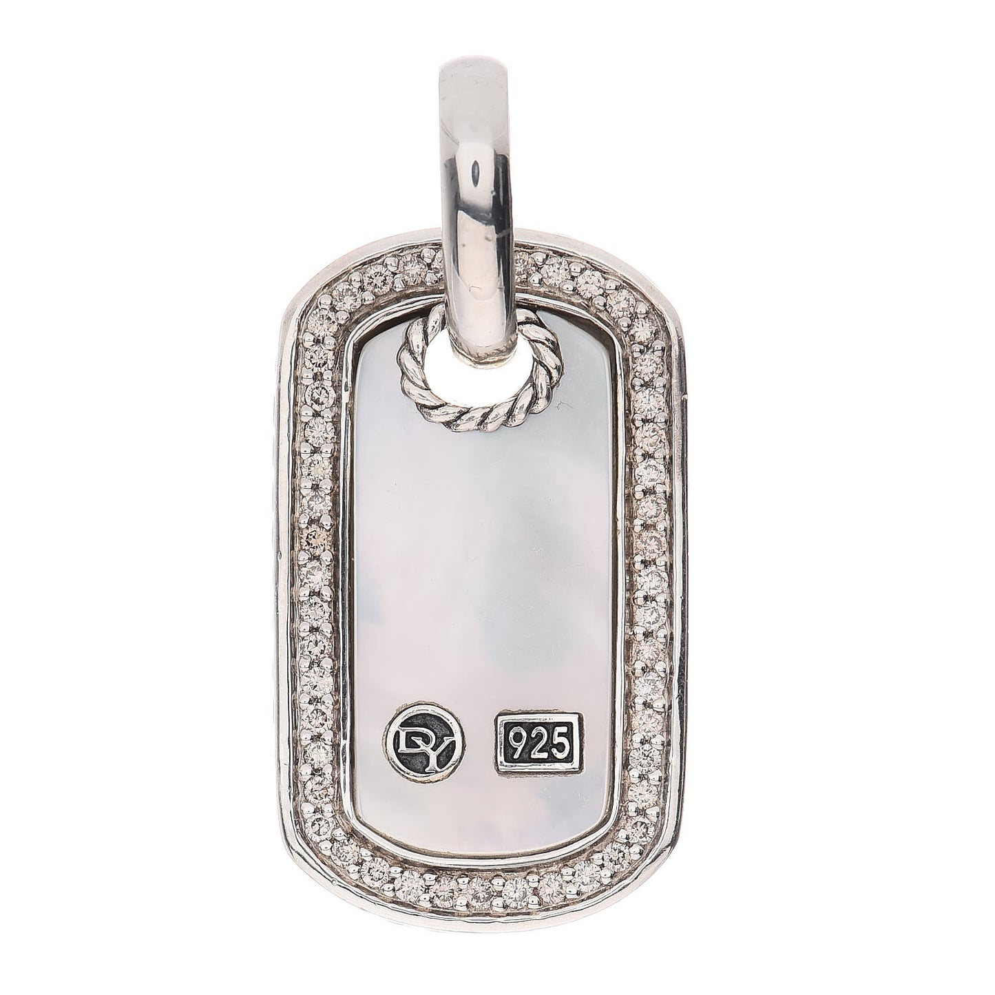 Sterling Silver Diamond Mother Of Pearl 16mm Dog Tag Pendant