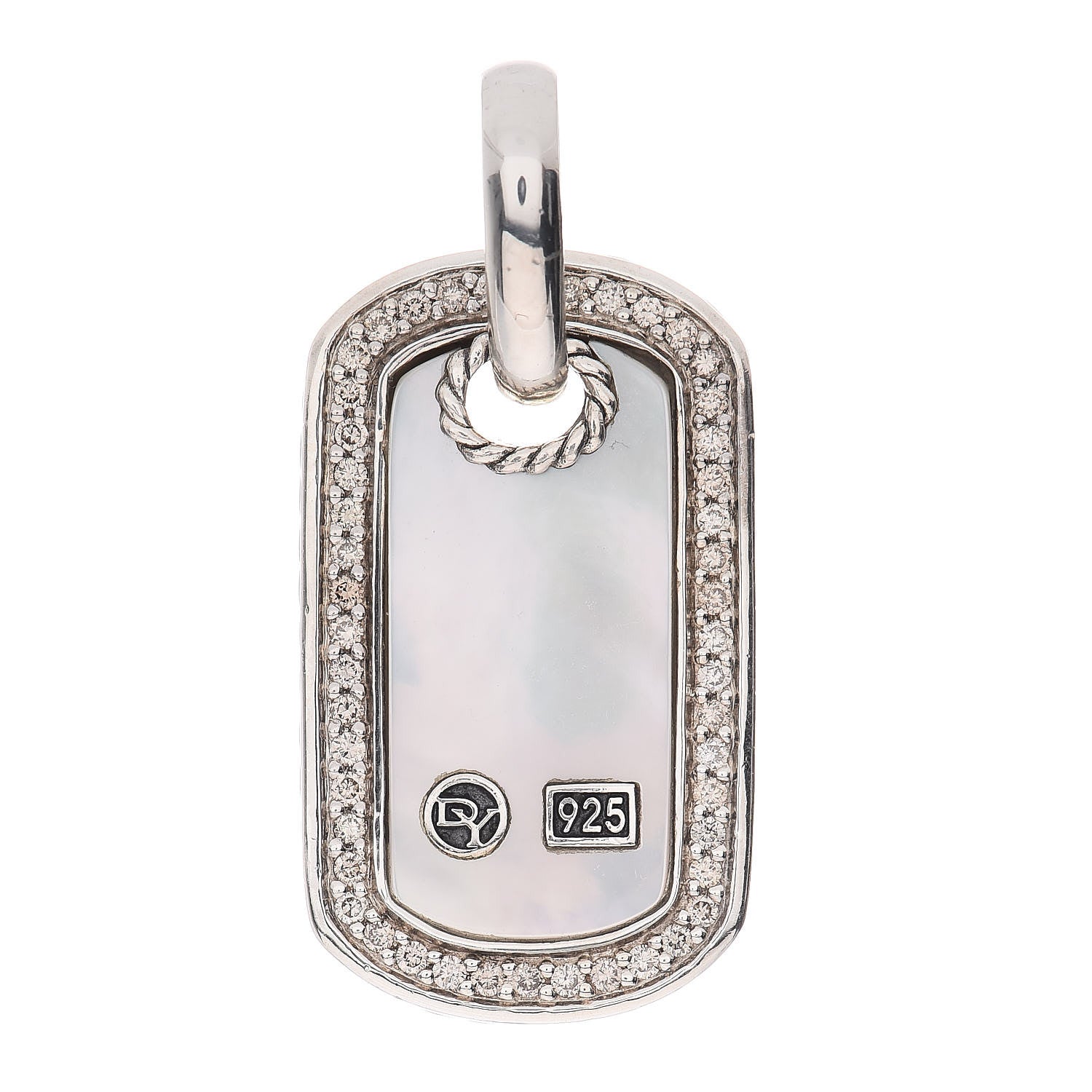 David Yurman Sterling Silver Diamond Mother Of Pearl 16mm Dog Tag Pendant 1 of 3