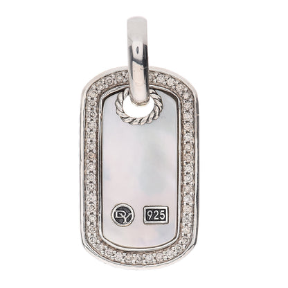 David Yurman Sterling Silver Diamond Mother Of Pearl 16mm Dog Tag Pendant 1 of 3