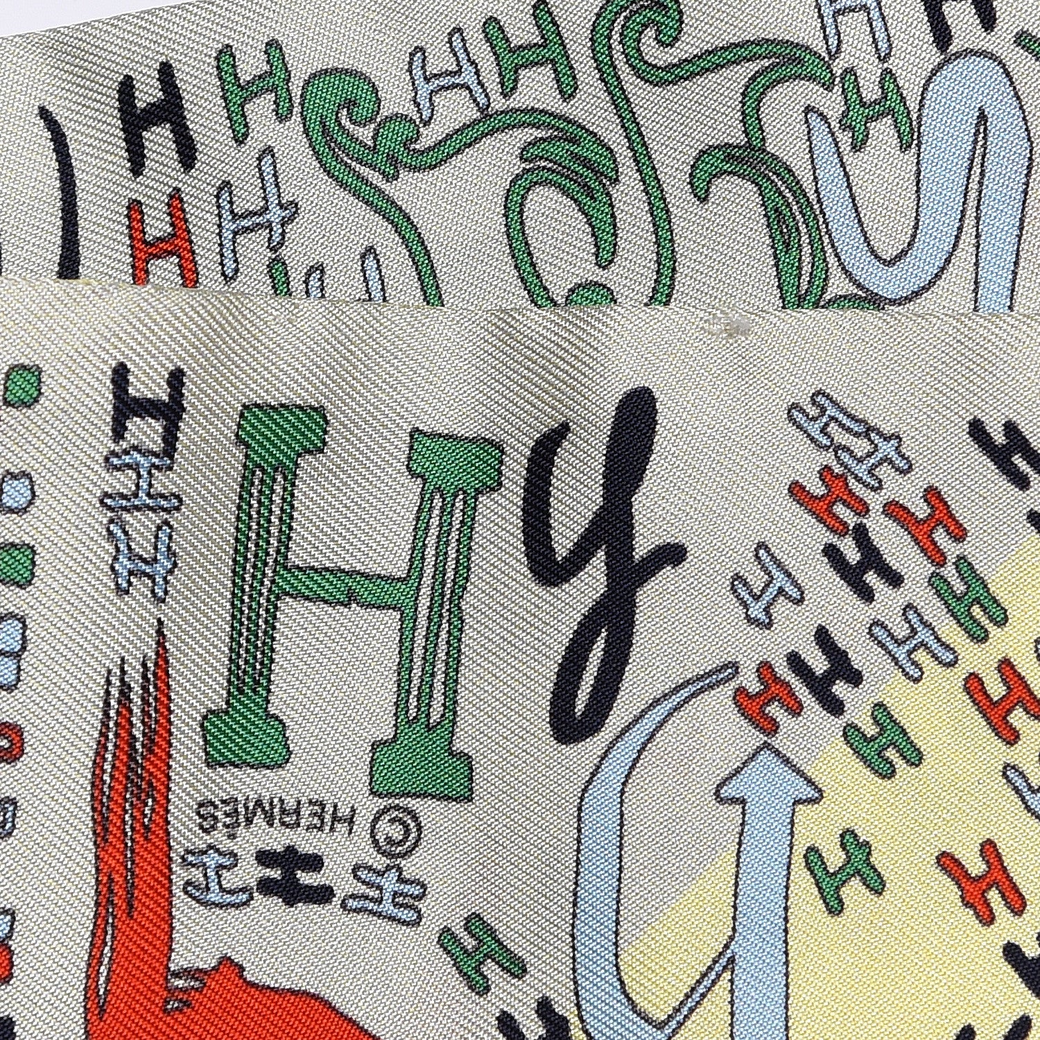 Hermes Silk 1001 H Twilly Vert De Gris Jaune Soufre Rouge 4 of 5